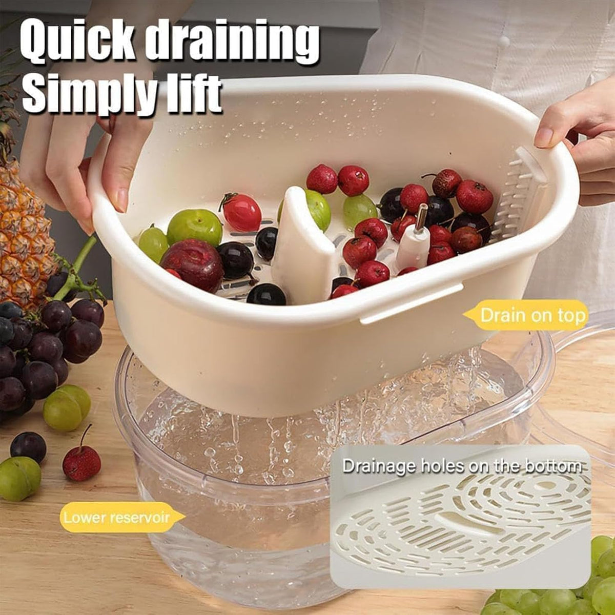 2025 New Fruit Cleaner Spinner, Large Multifunctional Vegetable Washer Bowl with Brush, Fruit Scrubber for Home Kitchen (Green)