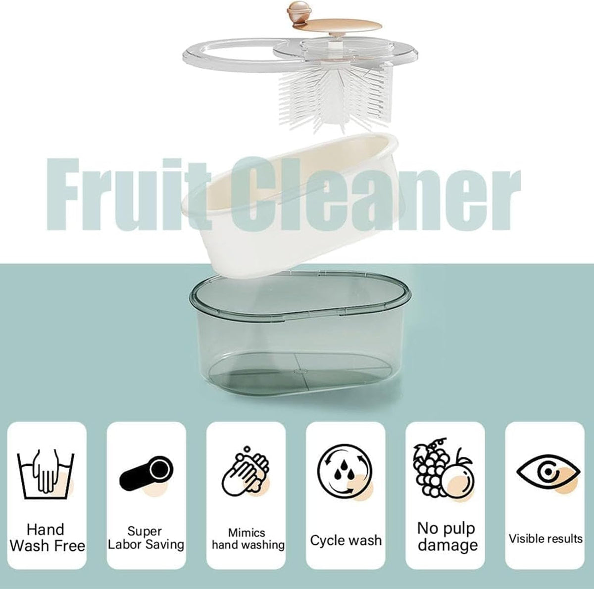 2025 New Fruit Cleaner Spinner, Large Multifunctional Vegetable Washer Bowl with Brush, Fruit Scrubber for Home Kitchen (Green)