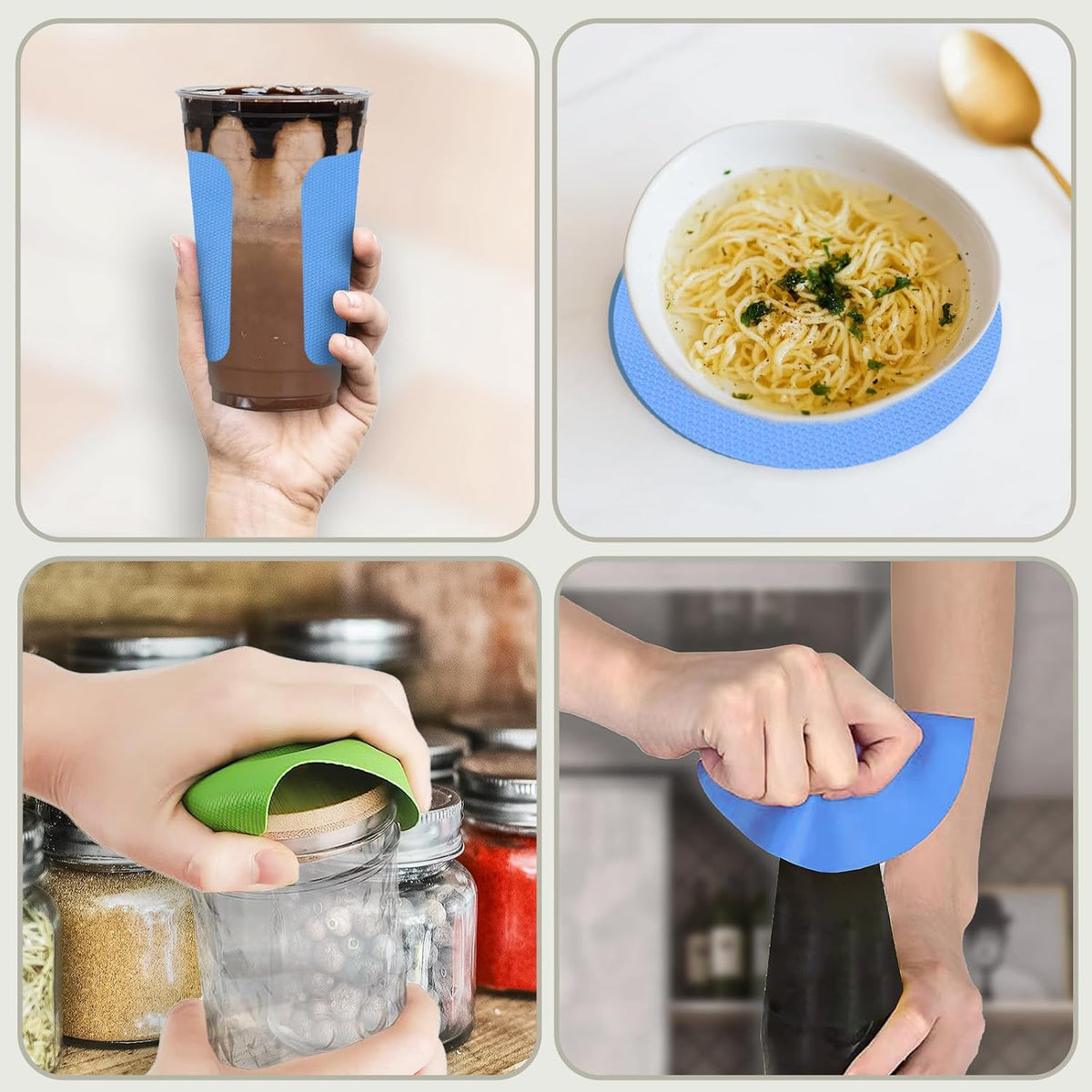 4PCS Rubber Jar Opener Gripper Pads for Seniors (Blue+Green)
