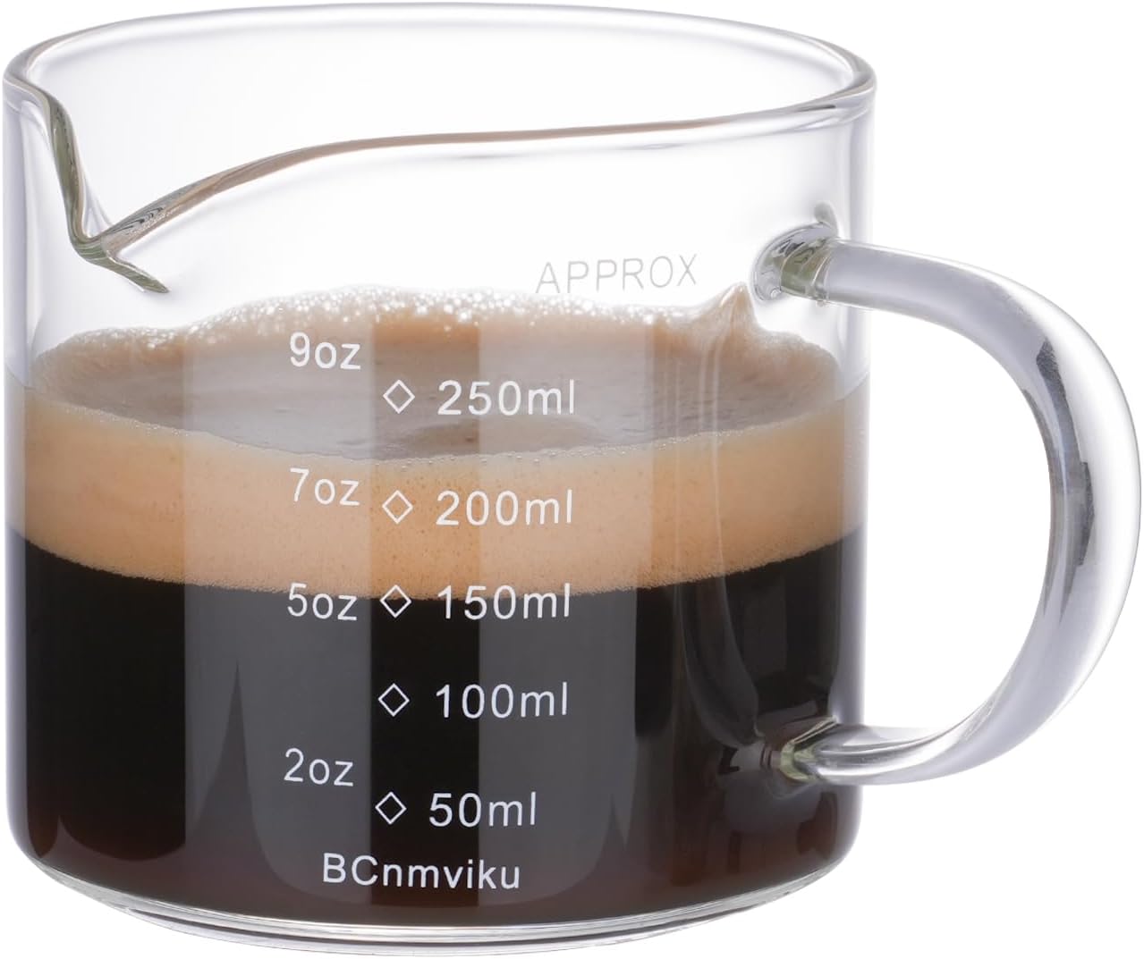 Espresso Cup Measuring Cup Triple Pitcher Milk Cup 250ML/8.5OZ Espresso Cups with Handle Shot Glass with V-Shaped Mouth Clear Accessories Milk Frothing Pitcher (1)