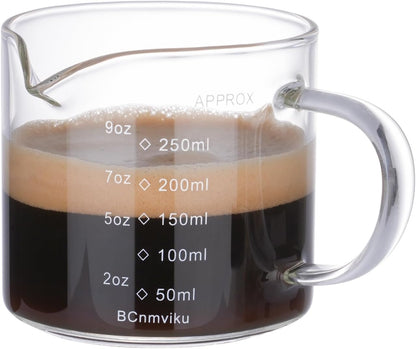 Espresso Cup Measuring Cup Triple Pitcher Milk Cup 250ML/8.5OZ Espresso Cups with Handle Shot Glass with V-Shaped Mouth Clear Accessories Milk Frothing Pitcher (1)