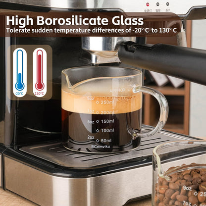 Espresso Cup Measuring Cup Triple Pitcher Milk Cup 250ML/8.5OZ Espresso Cups with Handle Shot Glass with V-Shaped Mouth Clear Accessories Milk Frothing Pitcher (1)