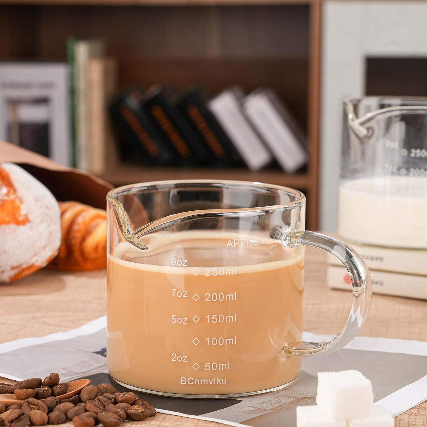 Espresso Cup Measuring Cup Triple Pitcher Milk Cup 250ML/8.5OZ Espresso Cups with Handle Shot Glass with V-Shaped Mouth Clear Accessories Milk Frothing Pitcher (1)