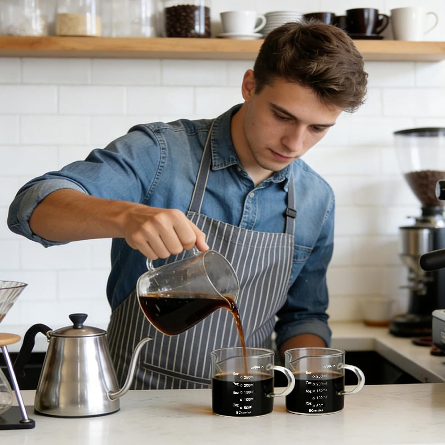 Espresso Cup Measuring Cup Triple Pitcher Milk Cup 250ML/8.5OZ Espresso Cups with Handle Shot Glass with V-Shaped Mouth Clear Accessories Milk Frothing Pitcher (1)
