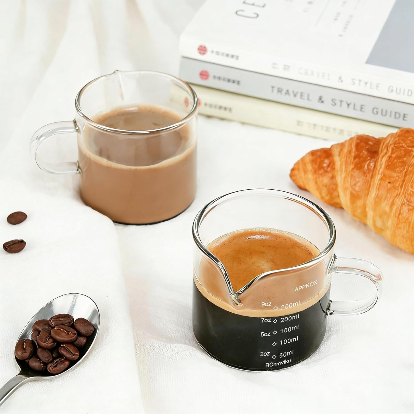 Espresso Cup Measuring Cup Triple Pitcher Milk Cup 250ML/8.5OZ Espresso Cups with Handle Shot Glass with V-Shaped Mouth Clear Accessories Milk Frothing Pitcher (1)