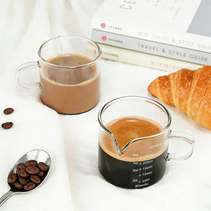 Espresso Cup Measuring Cup Triple Pitcher Milk Cup 250ML/8.5OZ Espresso Cups with Handle Shot Glass with V-Shaped Mouth Clear Accessories Milk Frothing Pitcher (1)
