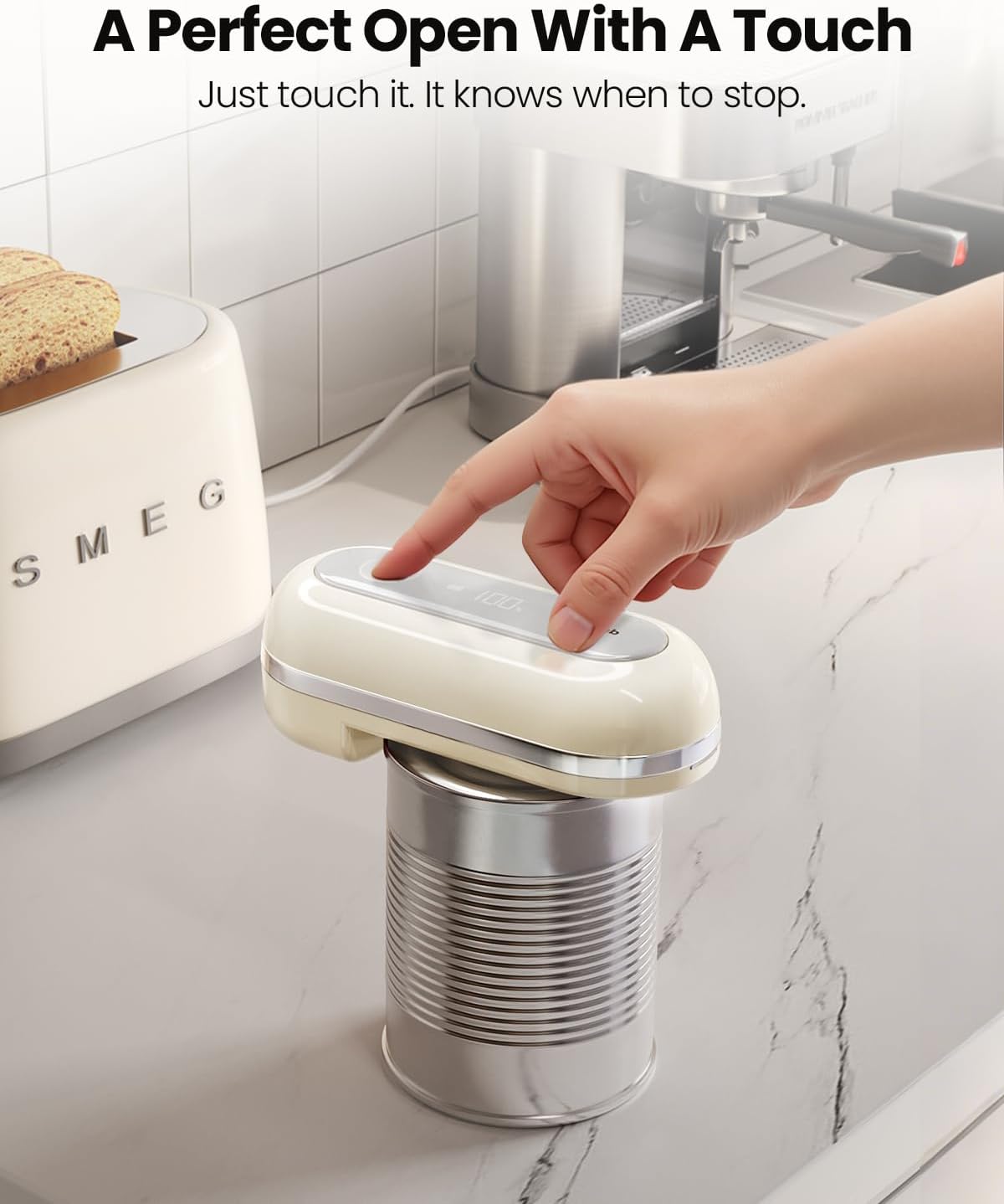 Turbo Rechargeable Can Opener - Professional Grade Blade, Auto-Stop, LED Battery Life Display, Wall-mountable, Side Cut Electric Can Opener for Smooth Edge, Hands-free Operation,USB-C Charging