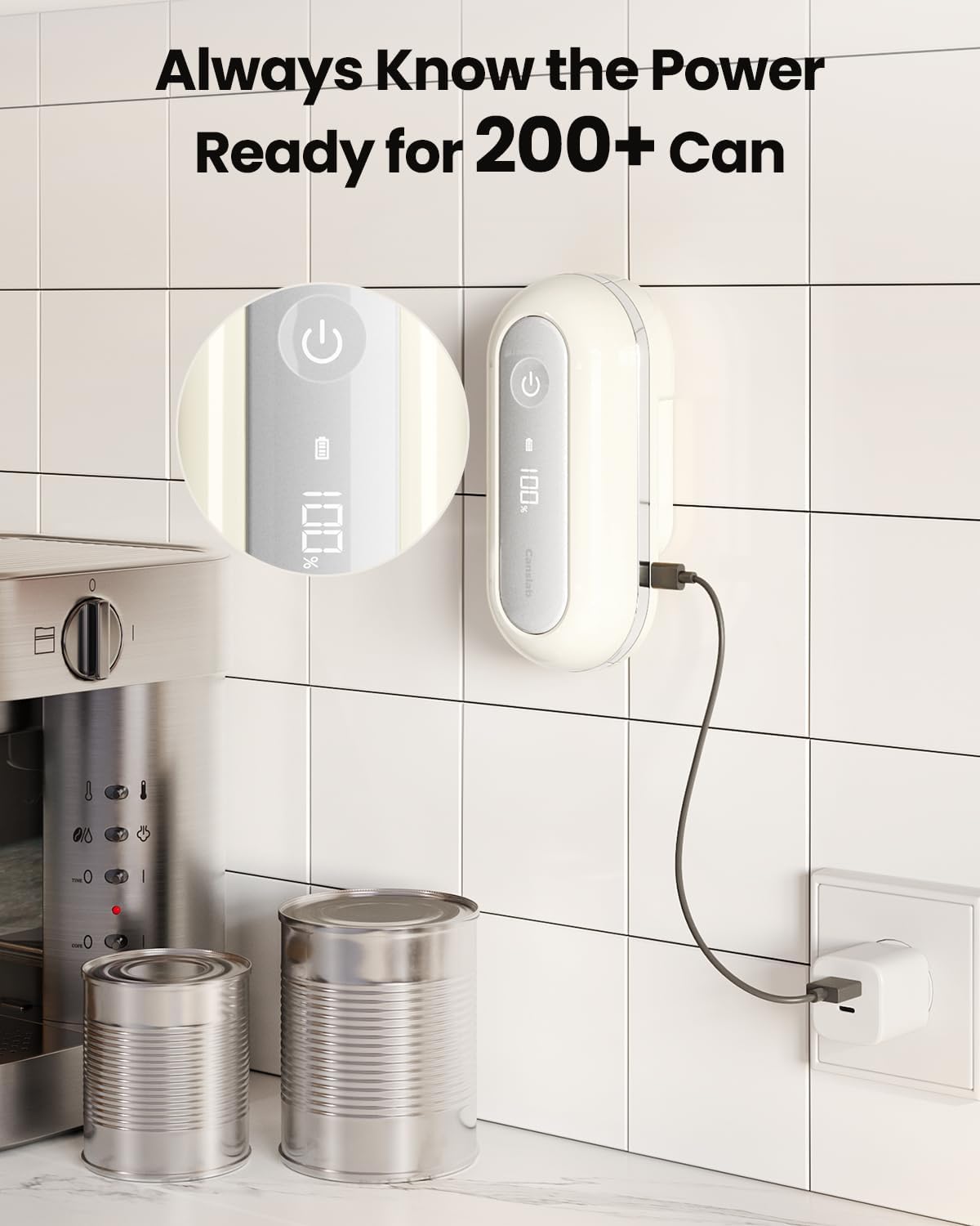 Turbo Rechargeable Can Opener - Professional Grade Blade, Auto-Stop, LED Battery Life Display, Wall-mountable, Side Cut Electric Can Opener for Smooth Edge, Hands-free Operation,USB-C Charging