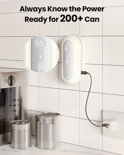 Turbo Rechargeable Can Opener - Professional Grade Blade, Auto-Stop, LED Battery Life Display, Wall-mountable, Side Cut Electric Can Opener for Smooth Edge, Hands-free Operation,USB-C Charging