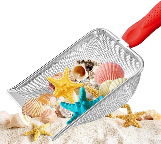 Shark Tooth Sifter Dipper for Shell Collecting,Red | Beach Mesh Shovel, Kids Filter Sand Scooper for Picking Up Shells - Beach Snow Toys for Kids