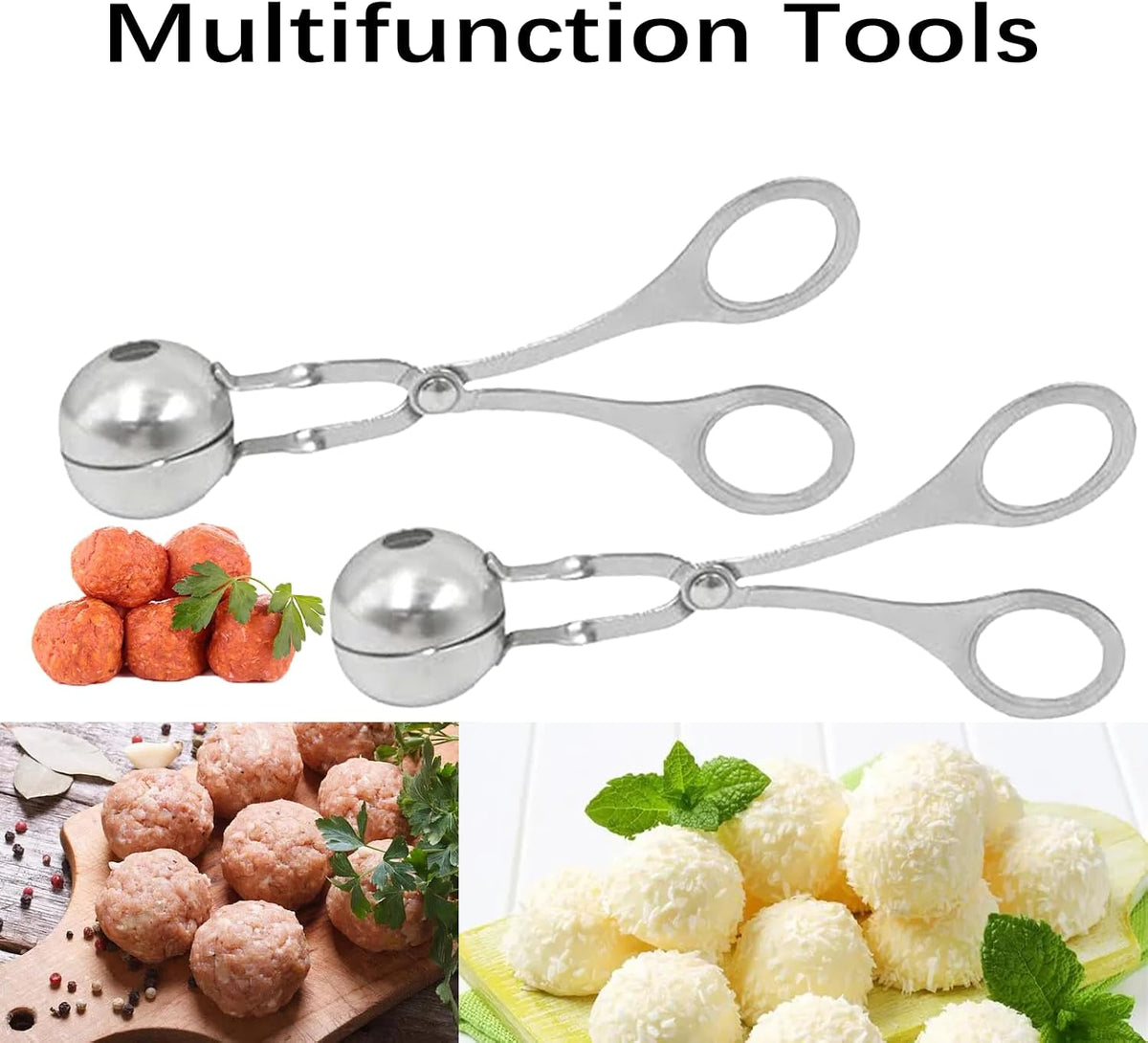 2 Pack Stainless Steel Meatball Maker Non-Stick Meat Baller Scoop Tongs