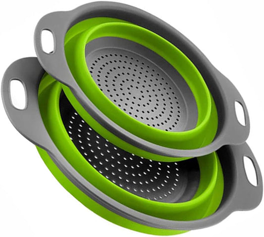 2PCSs Collapsible Colander,Silicone Vegetable/Fruit Flexible Strainer,Folding Strainer for Kitchen Green