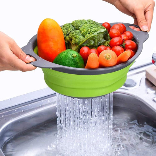 2PCSs Collapsible Colander,Silicone Vegetable/Fruit Flexible Strainer,Folding Strainer for Kitchen Green