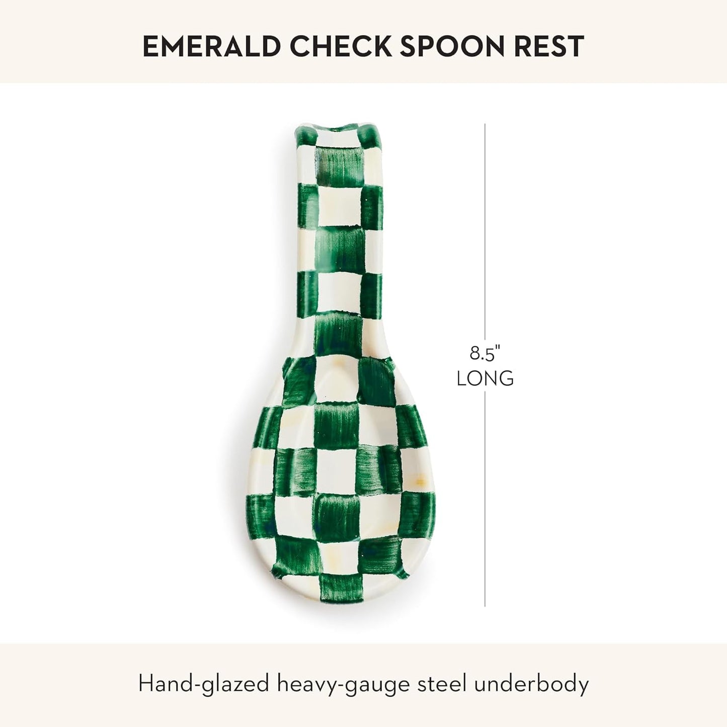 Enamel Spoon Rest, Black-and-White Courtly Check | Hand-painted design, made from enameled steel, utensil rest and spoon holder for stovetop and kitchen counter use, 8.5" L