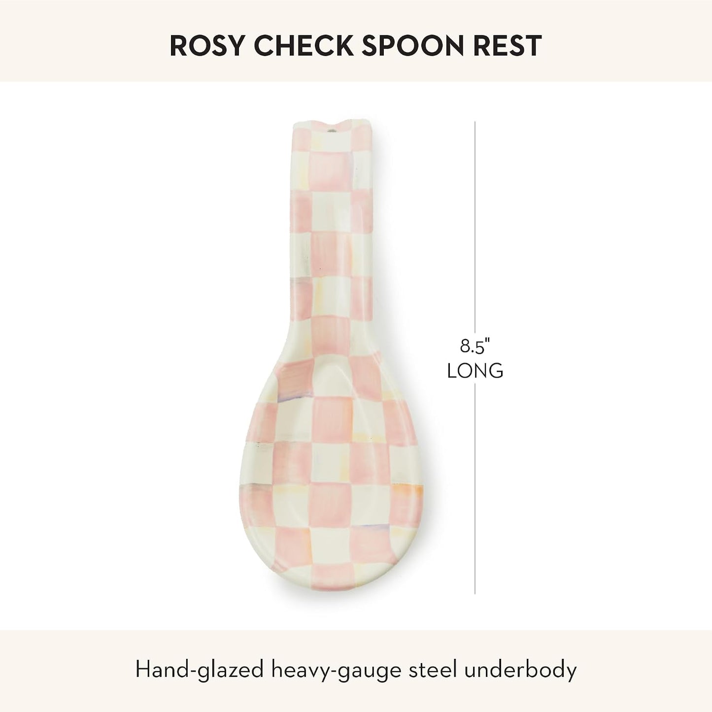 Enamel Spoon Rest, Black-and-White Courtly Check | Hand-painted design, made from enameled steel, utensil rest and spoon holder for stovetop and kitchen counter use, 8.5" L
