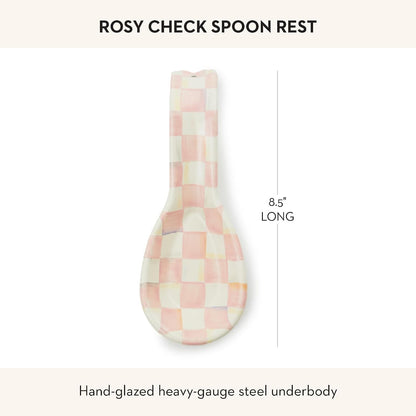Enamel Spoon Rest, Black-and-White Courtly Check | Hand-painted design, made from enameled steel, utensil rest and spoon holder for stovetop and kitchen counter use, 8.5" L