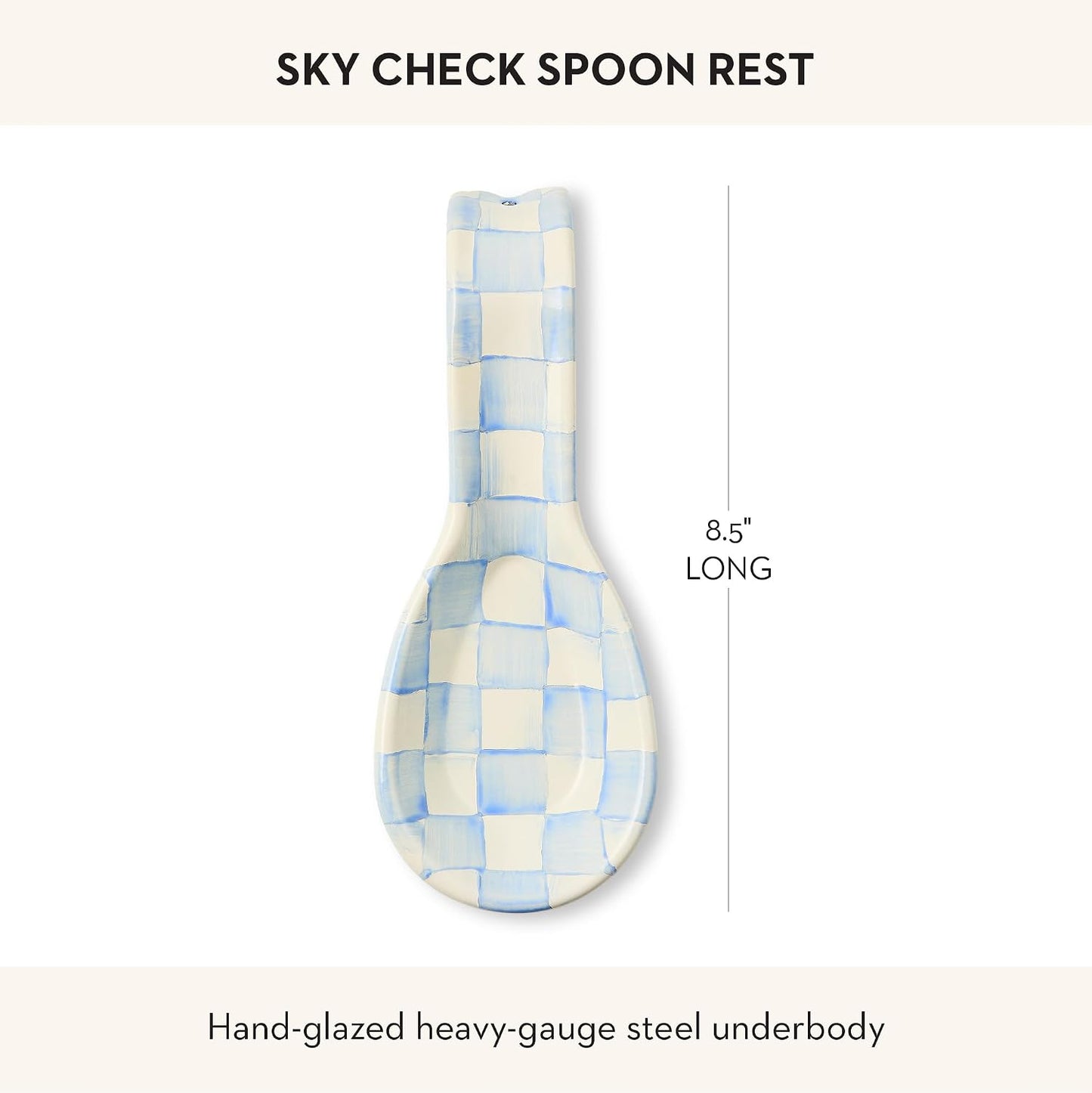 Enamel Spoon Rest, Black-and-White Courtly Check | Hand-painted design, made from enameled steel, utensil rest and spoon holder for stovetop and kitchen counter use, 8.5" L