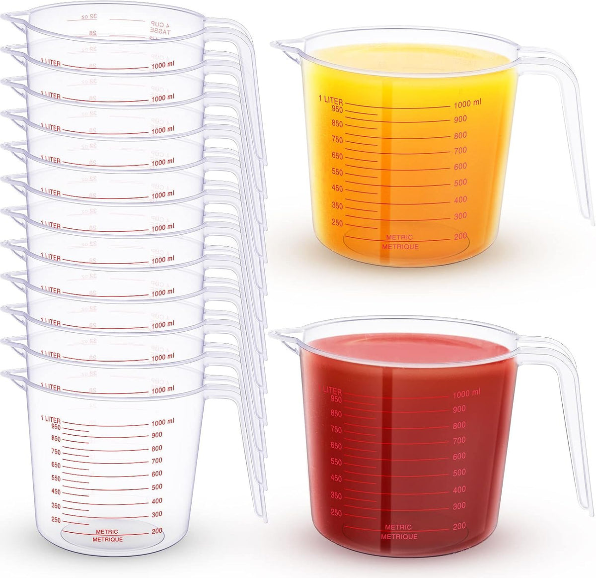 12 Pcs 4 Cup/32 oz Plastic Measuring Cups with Handle