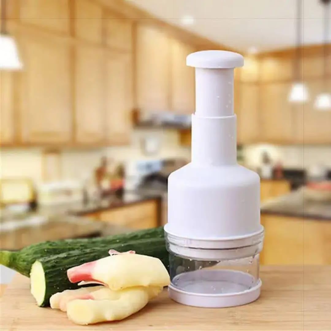 Manual Vegetable & Food Chopper – Handheld Onion, Garlic, Nut & Veggie Cutter, Easy Push-Press, Dishwasher Safe, White
