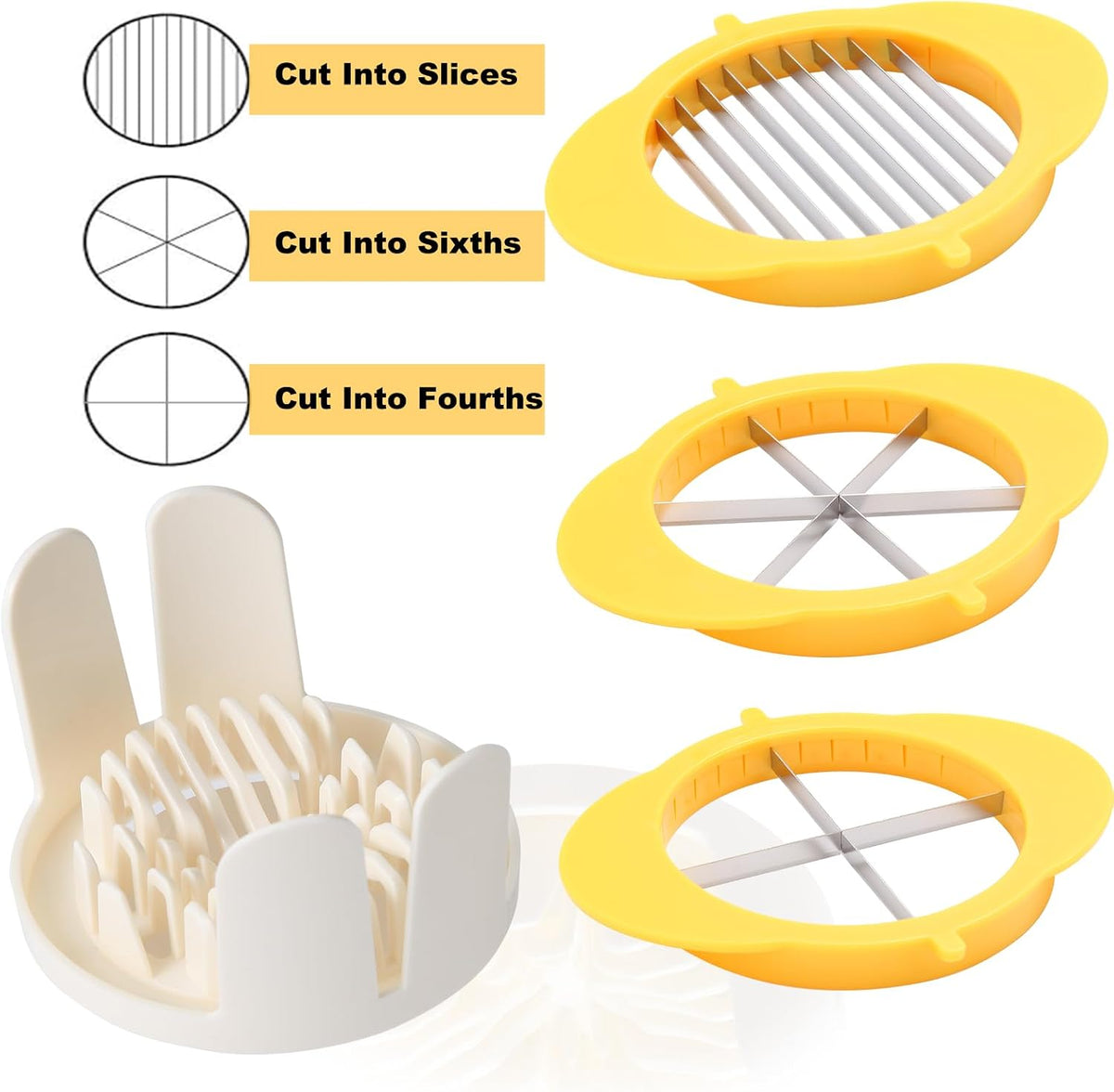 3-in-1 Egg Slicer with Sharp Stainless Steel Blades, Heavy Duty Multi-purpose Food Cutter for Slicing, Wedging & Quartering, Durable Blade Slicer for Hard Boiled Eggs, Strawberries & Kiwis