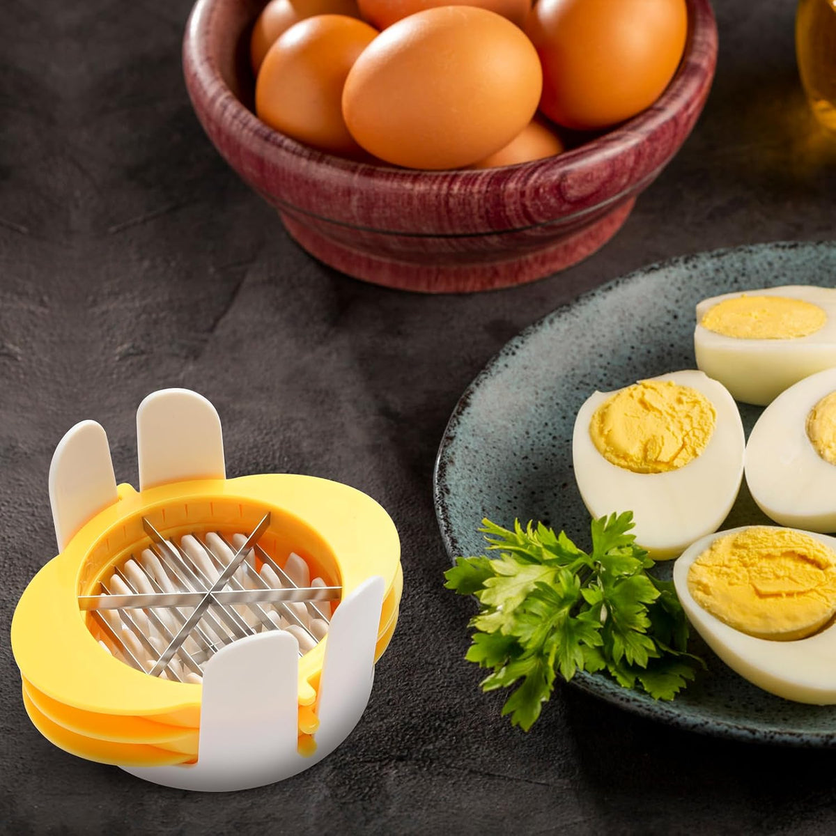 3-in-1 Egg Slicer with Sharp Stainless Steel Blades, Heavy Duty Multi-purpose Food Cutter for Slicing, Wedging & Quartering, Durable Blade Slicer for Hard Boiled Eggs, Strawberries & Kiwis