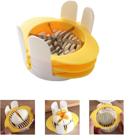 3-in-1 Egg Slicer with Sharp Stainless Steel Blades, Heavy Duty Multi-purpose Food Cutter for Slicing, Wedging & Quartering, Durable Blade Slicer for Hard Boiled Eggs, Strawberries & Kiwis