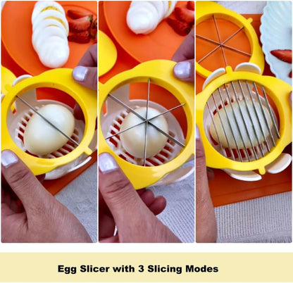 3-in-1 Egg Slicer with Sharp Stainless Steel Blades, Heavy Duty Multi-purpose Food Cutter for Slicing, Wedging & Quartering, Durable Blade Slicer for Hard Boiled Eggs, Strawberries & Kiwis