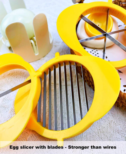 3-in-1 Egg Slicer with Sharp Stainless Steel Blades, Heavy Duty Multi-purpose Food Cutter for Slicing, Wedging & Quartering, Durable Blade Slicer for Hard Boiled Eggs, Strawberries & Kiwis