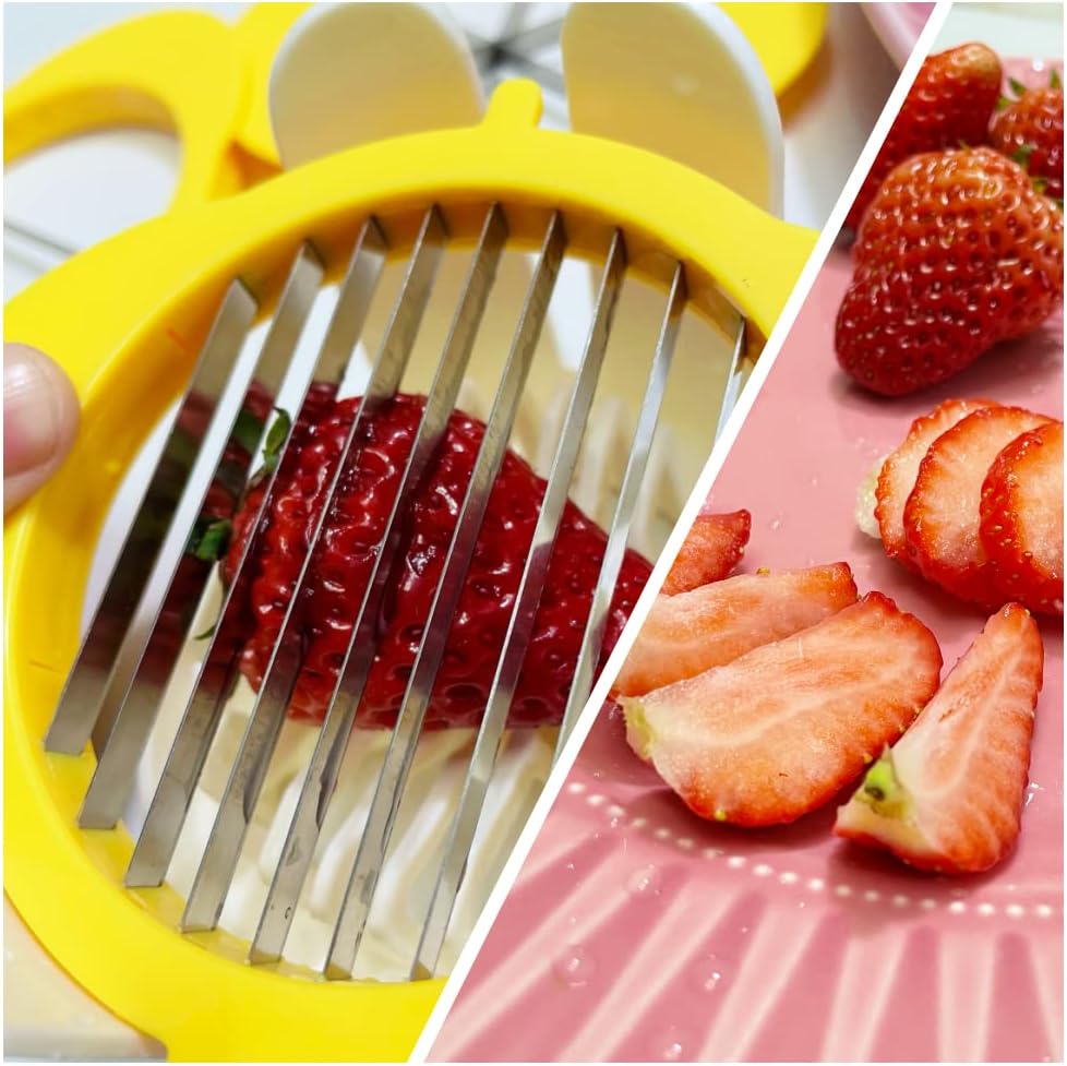 3-in-1 Egg Slicer with Sharp Stainless Steel Blades, Heavy Duty Multi-purpose Food Cutter for Slicing, Wedging & Quartering, Durable Blade Slicer for Hard Boiled Eggs, Strawberries & Kiwis