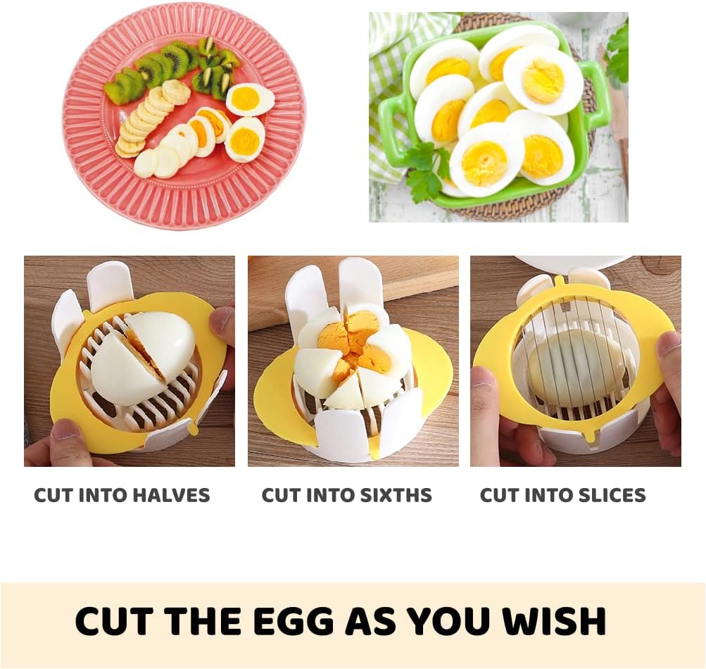 3-in-1 Egg Slicer with Sharp Stainless Steel Blades, Heavy Duty Multi-purpose Food Cutter for Slicing, Wedging & Quartering, Durable Blade Slicer for Hard Boiled Eggs, Strawberries & Kiwis