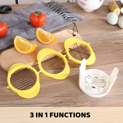 3-in-1 Egg Slicer with Sharp Stainless Steel Blades, Heavy Duty Multi-purpose Food Cutter for Slicing, Wedging & Quartering, Durable Blade Slicer for Hard Boiled Eggs, Strawberries & Kiwis