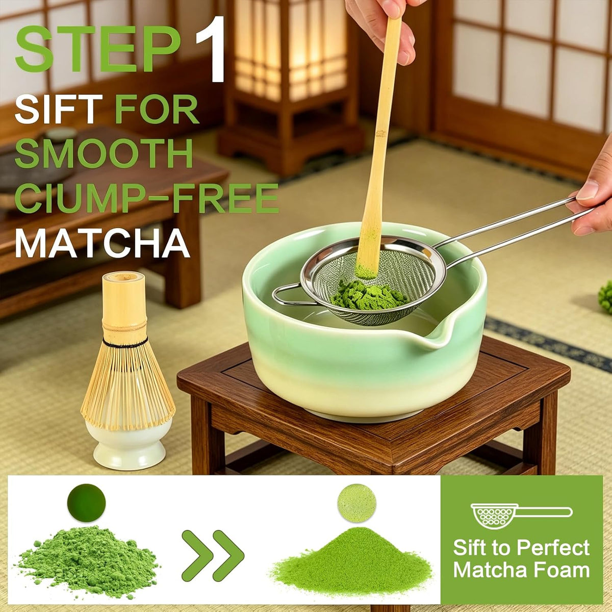 Matcha Whisk Set, 5pcs Japanese Ceremony Matcha Tea Kit Includes Ceramic Matcha Bowl with Spout, Bamboo Whisk & Holder, Traditional Scoop, Stainless Sifter, Gift for Matcha Lovers Beginner