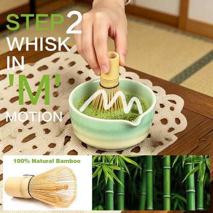 Matcha Whisk Set, 5pcs Japanese Ceremony Matcha Tea Kit Includes Ceramic Matcha Bowl with Spout, Bamboo Whisk & Holder, Traditional Scoop, Stainless Sifter, Gift for Matcha Lovers Beginner