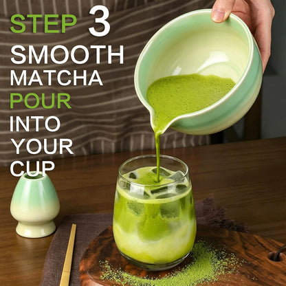 Matcha Whisk Set, 5pcs Japanese Ceremony Matcha Tea Kit Includes Ceramic Matcha Bowl with Spout, Bamboo Whisk & Holder, Traditional Scoop, Stainless Sifter, Gift for Matcha Lovers Beginner