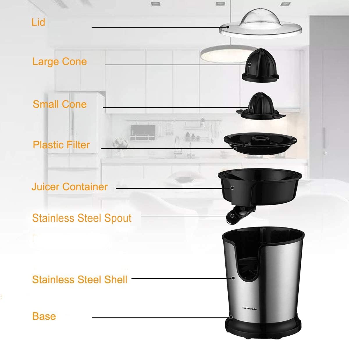 Electric Citrus Juicer, Lemon Squeezer with Stainless Steel, Orange Squeezer