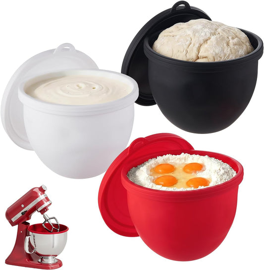 Silicone Bowl Liners, 3-Pack Accessories for KitchenAid 5Qt Mixer | Tilt-Head Compatibility, Lids Included, Non-Stick Inserts, Easy Cleanup, Baking, Mixing and Dough Proofing, Batter Prep