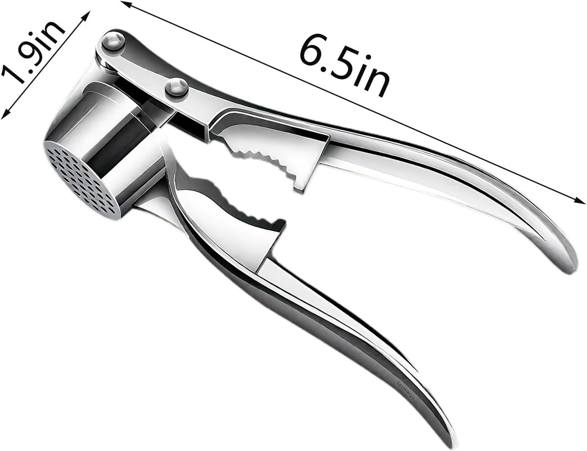 Garlic Press and Peeler Set - 2-in-1 Heavy Duty Garlic Crusher with Silicone Tube Peeler, Easy Mince & Crush Ginger, Nuts, Seeds, Ergonomic Kitchen Gadget Tools，silver