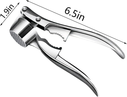 Garlic Press and Peeler Set - 2-in-1 Heavy Duty Garlic Crusher with Silicone Tube Peeler, Easy Mince & Crush Ginger, Nuts, Seeds, Ergonomic Kitchen Gadget Tools，silver