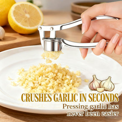 Garlic Press and Peeler Set - 2-in-1 Heavy Duty Garlic Crusher with Silicone Tube Peeler, Easy Mince & Crush Ginger, Nuts, Seeds, Ergonomic Kitchen Gadget Tools，silver