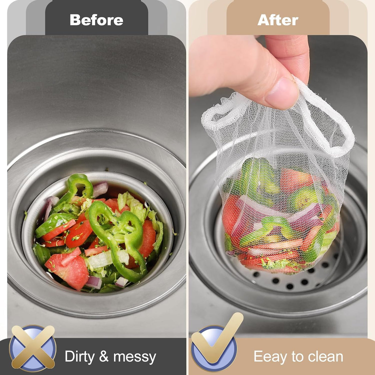 500 Pack Kitchen Sink Strainer Mesh Bags – Anti-Clogging Disposable Sink Drain Covers that Trap Food Scraps, Leftovers, Hair & Debris. Ultra-Fine Sink Filter Nets Fit Most Sink Strainers.
