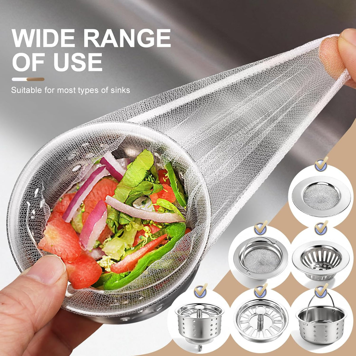 500 Pack Kitchen Sink Strainer Mesh Bags – Anti-Clogging Disposable Sink Drain Covers that Trap Food Scraps, Leftovers, Hair & Debris. Ultra-Fine Sink Filter Nets Fit Most Sink Strainers.