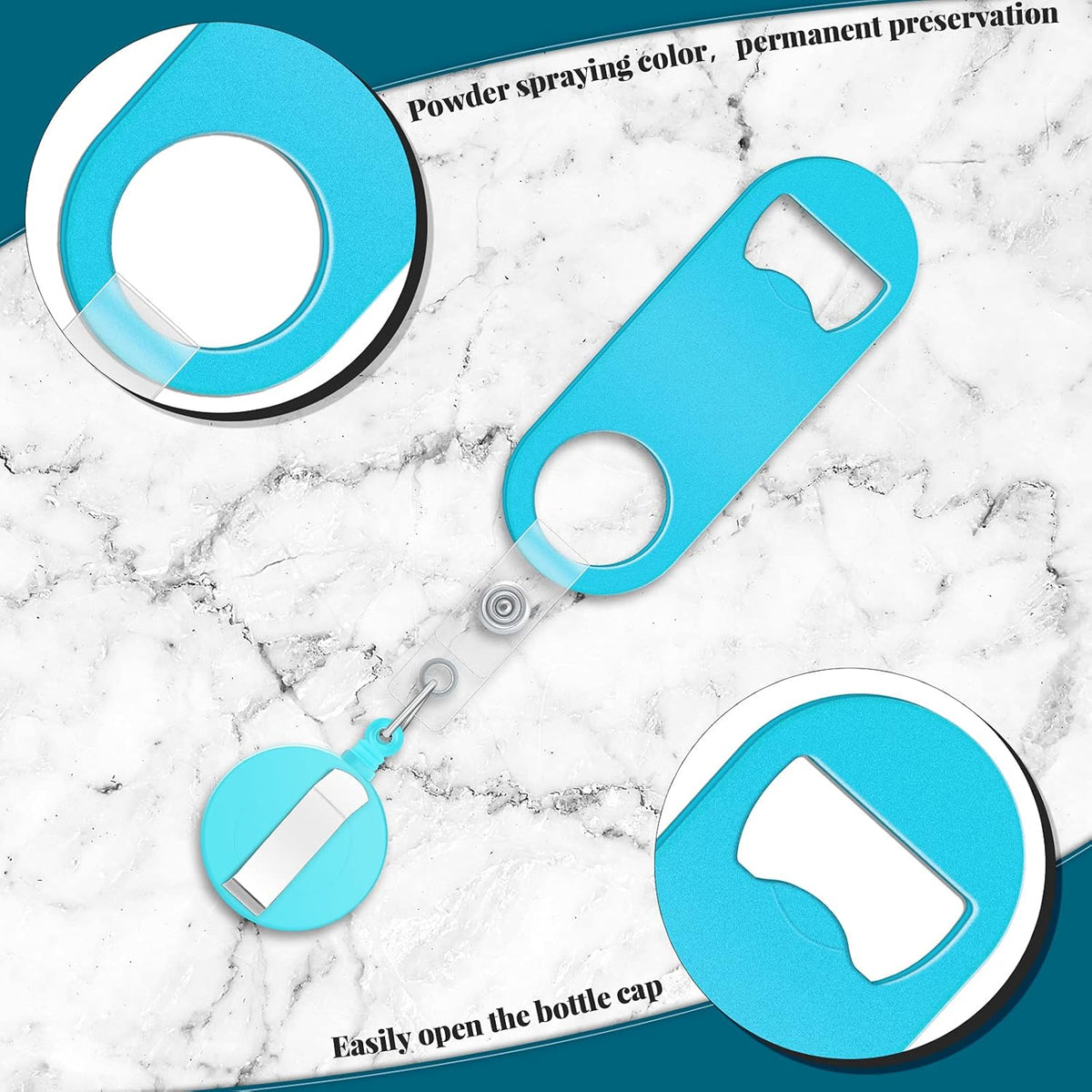 8 Pcs Retractable Bottle Opener, Flat Bar Key with Badge Reel Clip