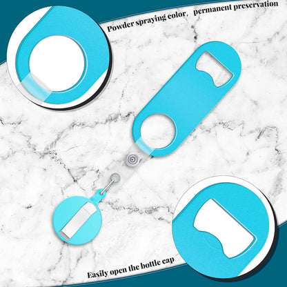 8 Pcs Retractable Bottle Opener, Flat Bar Key with Badge Reel Clip