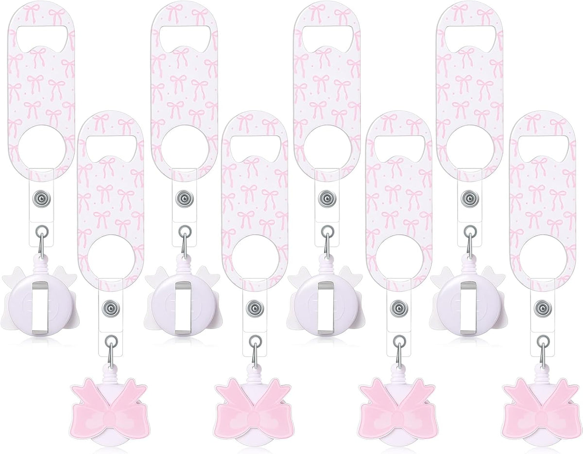 8 Pcs Retractable Bottle Opener, Flat Bar Key with Badge Reel Clip