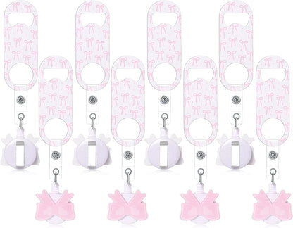 8 Pcs Retractable Bottle Opener, Flat Bar Key with Badge Reel Clip