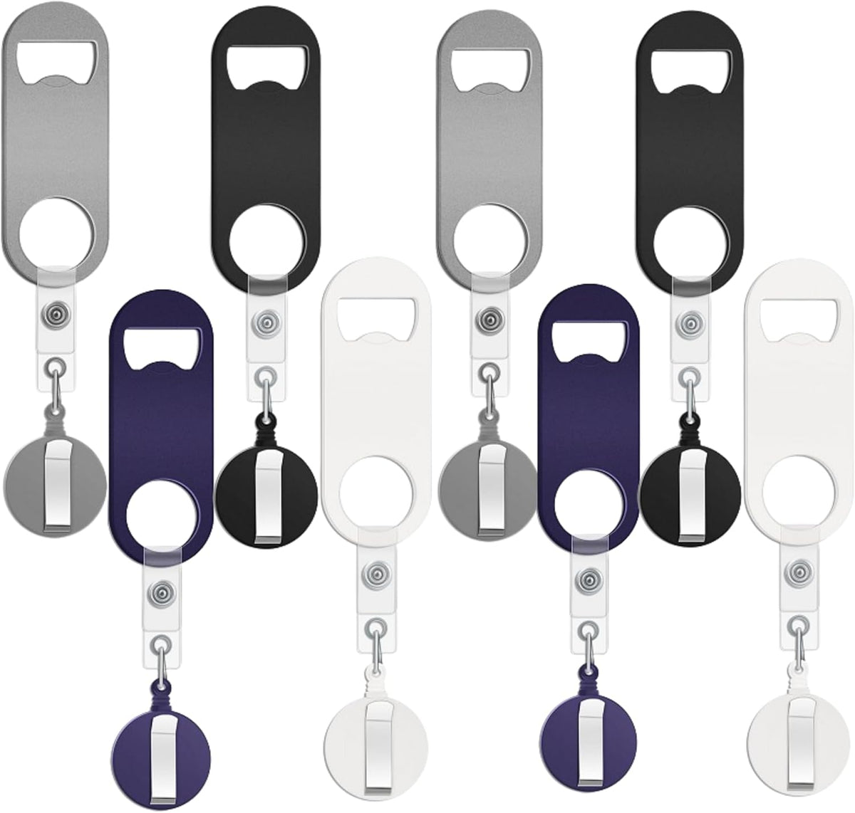 8 Pcs Retractable Bottle Opener, Flat Bar Key with Badge Reel Clip