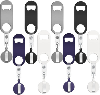 8 Pcs Retractable Bottle Opener, Flat Bar Key with Badge Reel Clip