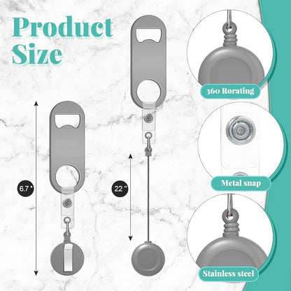 8 Pcs Retractable Bottle Opener, Flat Bar Key with Badge Reel Clip