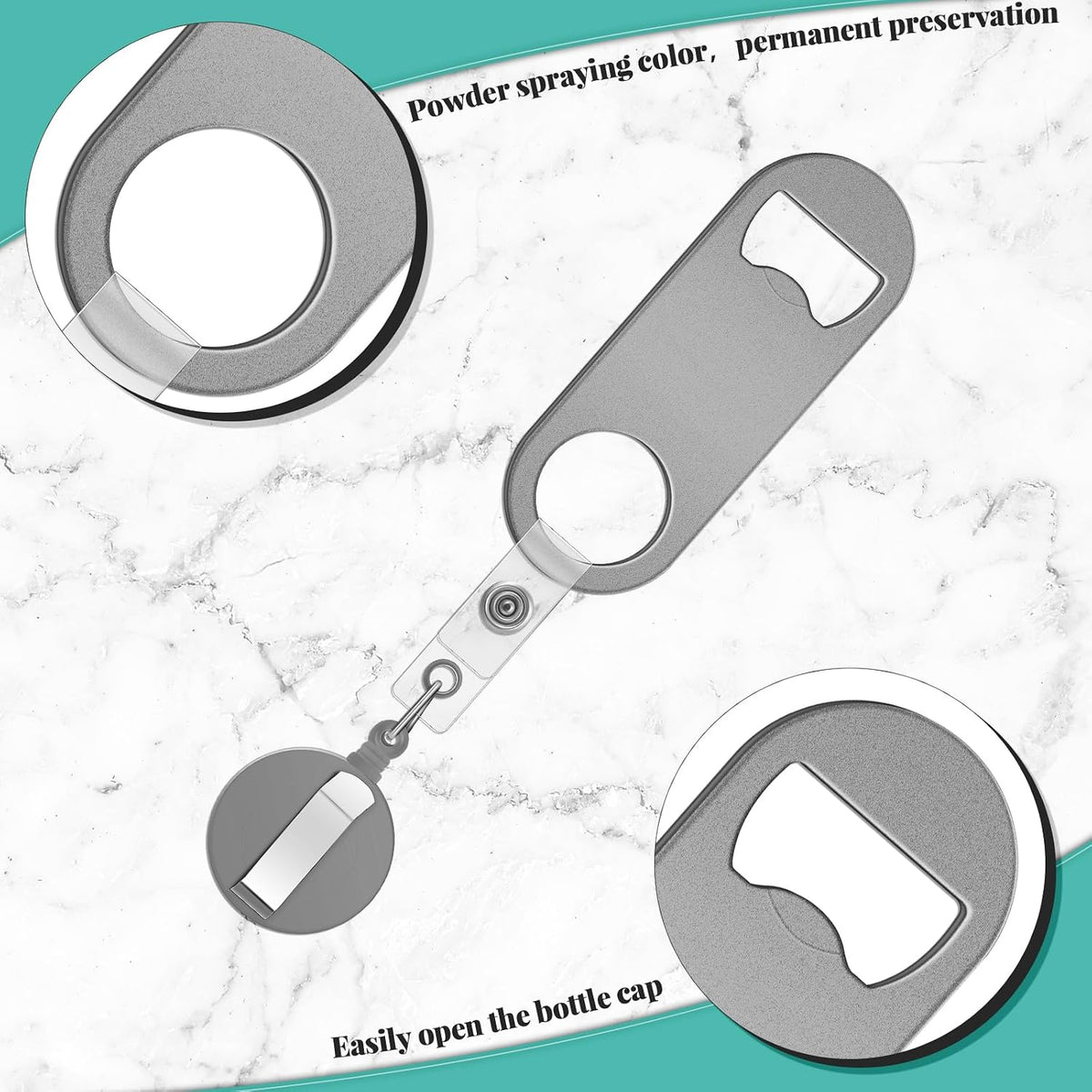 8 Pcs Retractable Bottle Opener, Flat Bar Key with Badge Reel Clip