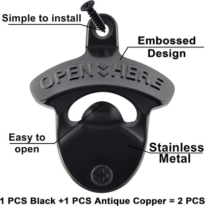 Beer Bottle Opener Wall Mounted Rustic and Black with Screws 2 PCS